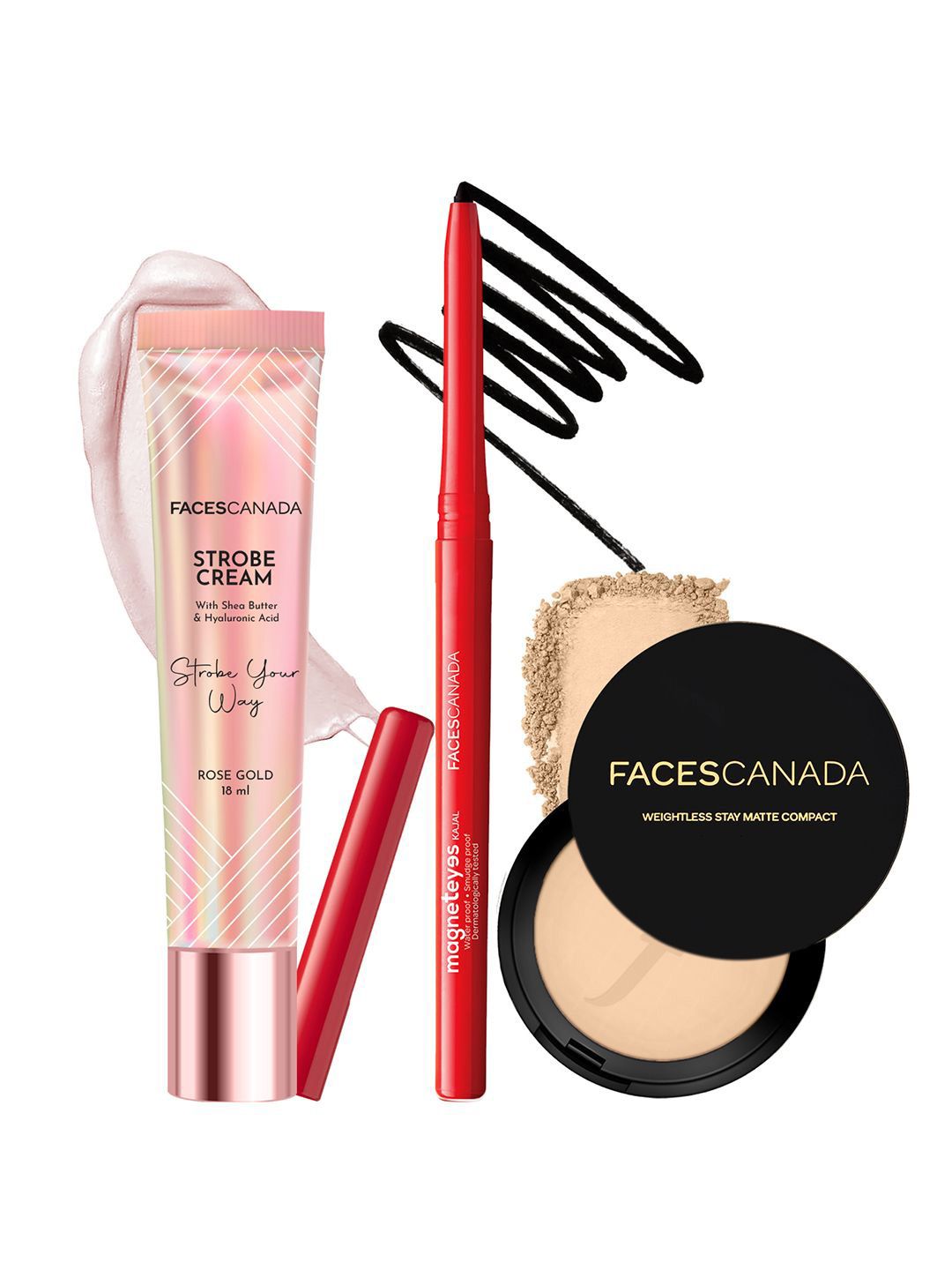 FACES CANADA Set Of 3 Strobe Cream, Magneteyes Kajal & Compact Powder-image-42