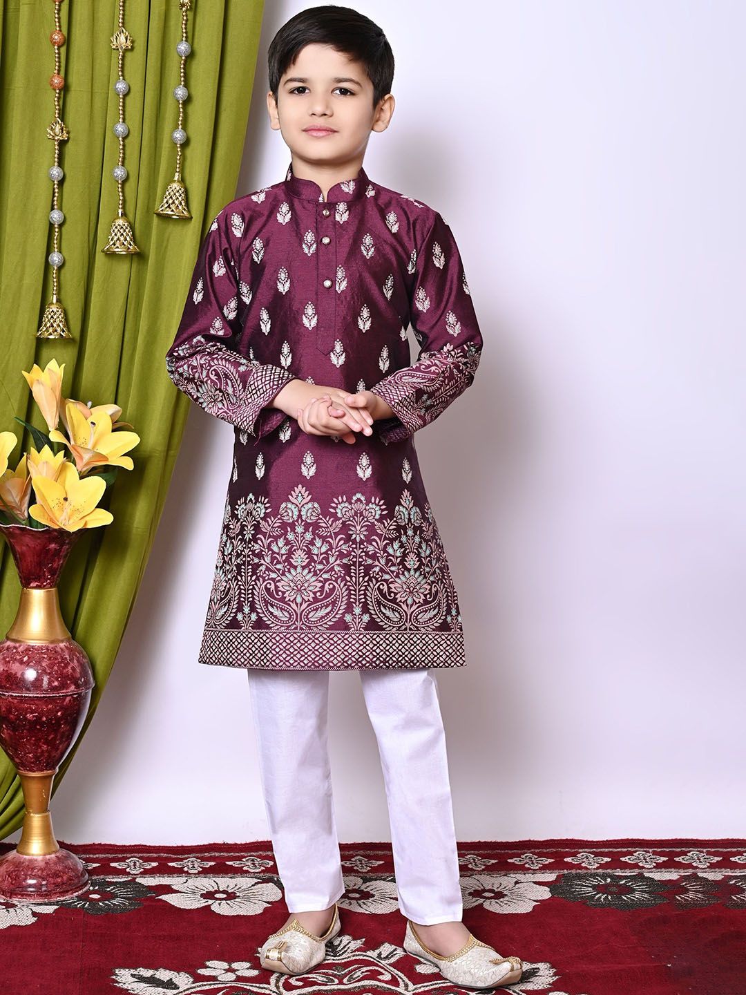 Cae Boys Printed Regular Dupion Silk Kurta with Pyjamas-picture-10