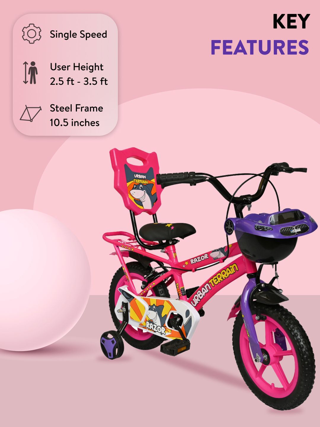 URBAN TERRAIN Boys Razor 14T Steel Frame & Inbuilt Carrier Bicycle