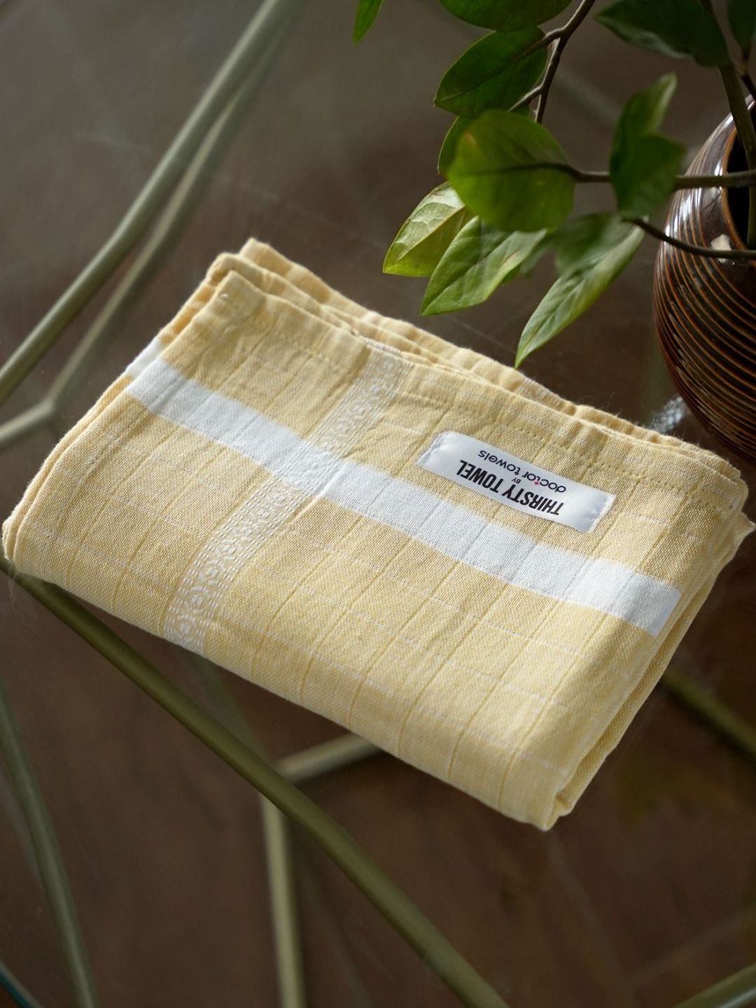 Thirsty Towel Yellow & White 1 Striped Cotton 150 GSM Bath Towel-picture-50