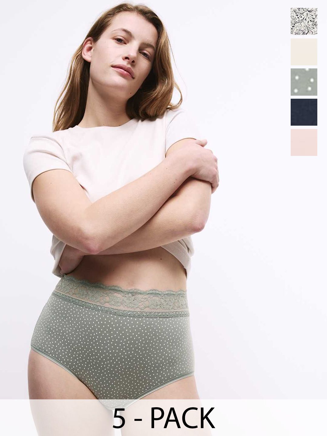 Marks & Spencer Pack Of 5 Printed High Rise Briefs-T615184FDUSTY GREEN-picture-22