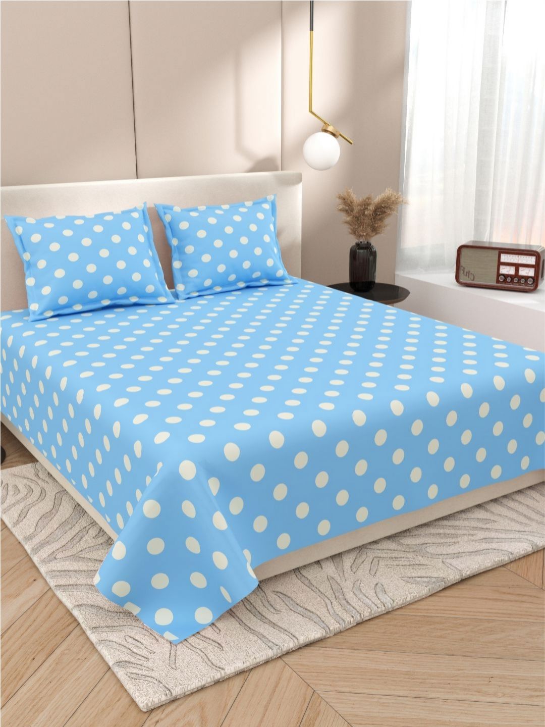 Myntra Elegant Homes Blue & White Geometric 220 TC King Bedsheet with 2 Pillow Covers-image-36