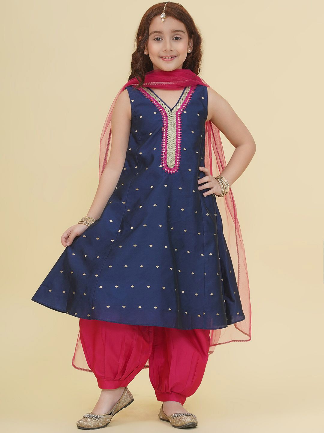 Bitiya by Bhama Girls Ethnic Motifs Embroidered Empire Gotta Patti Kurta with Salwar & With Dupatta-picture-17