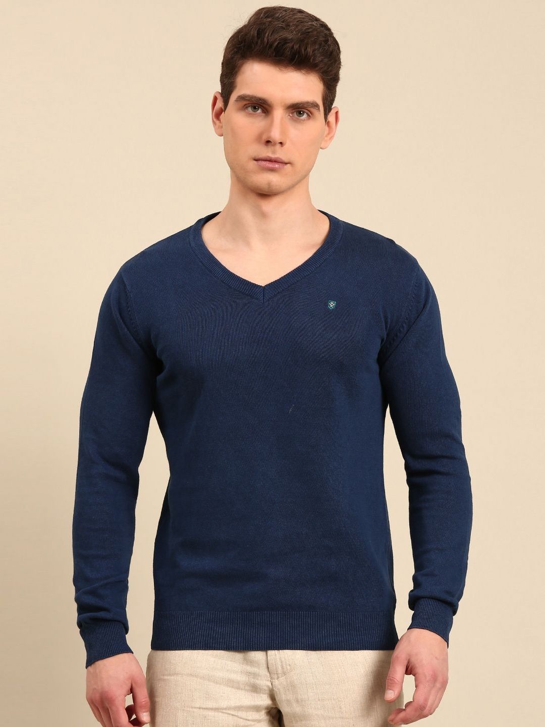 Linen Club Men V-Neck Linen Cotton Pockets Slim Fit T-shirt-picture-12