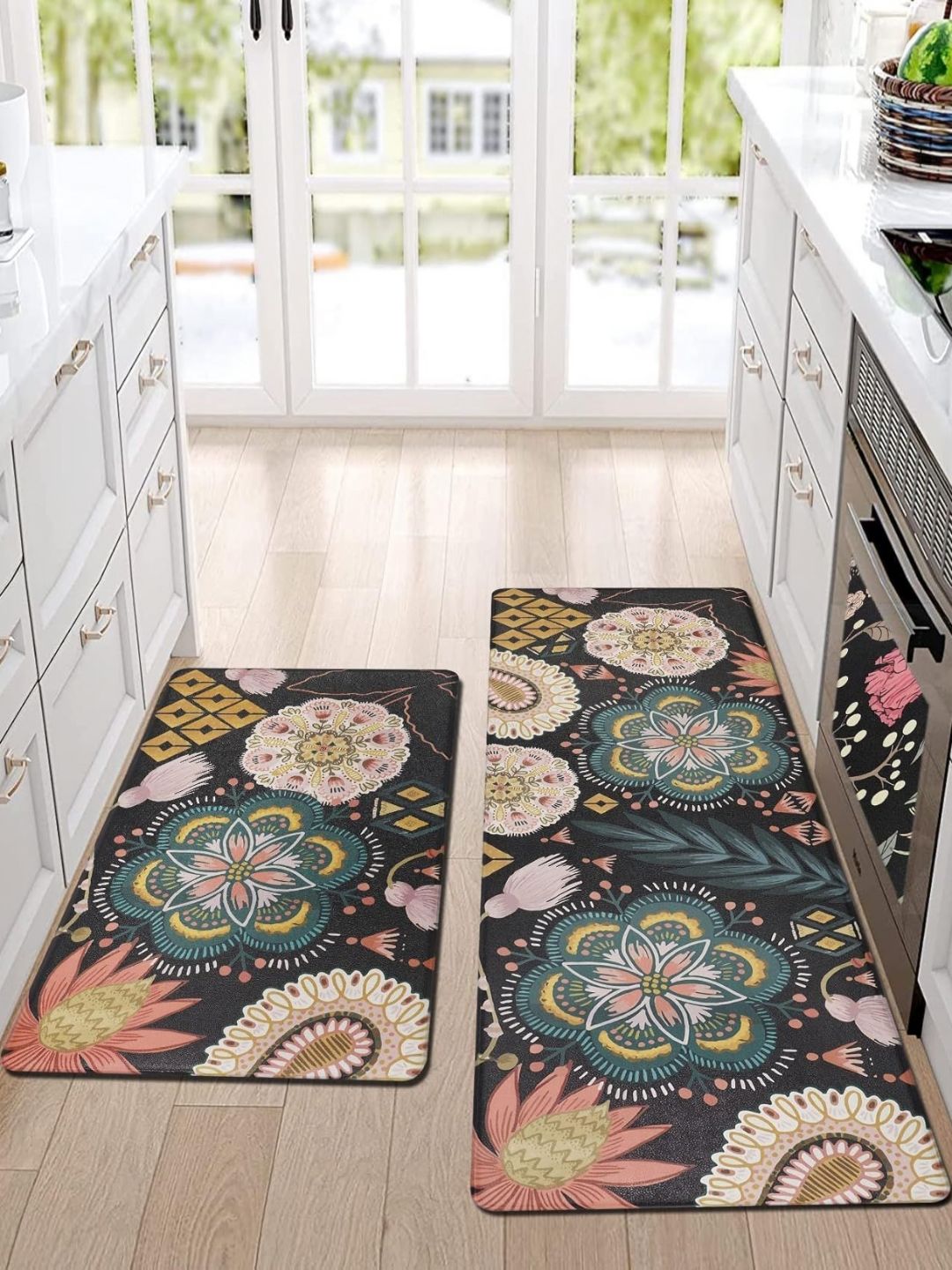 AAZEEM Green Floral Anti-Skid Polyester Carpet-picture-24