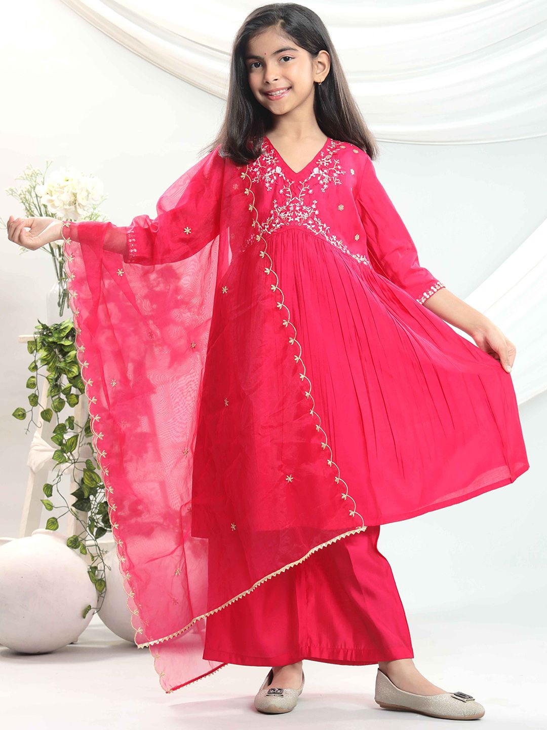 misbis Girls Embroidered Regular Sequinned Kurta with Palazzos & With Dupatta-picture-41