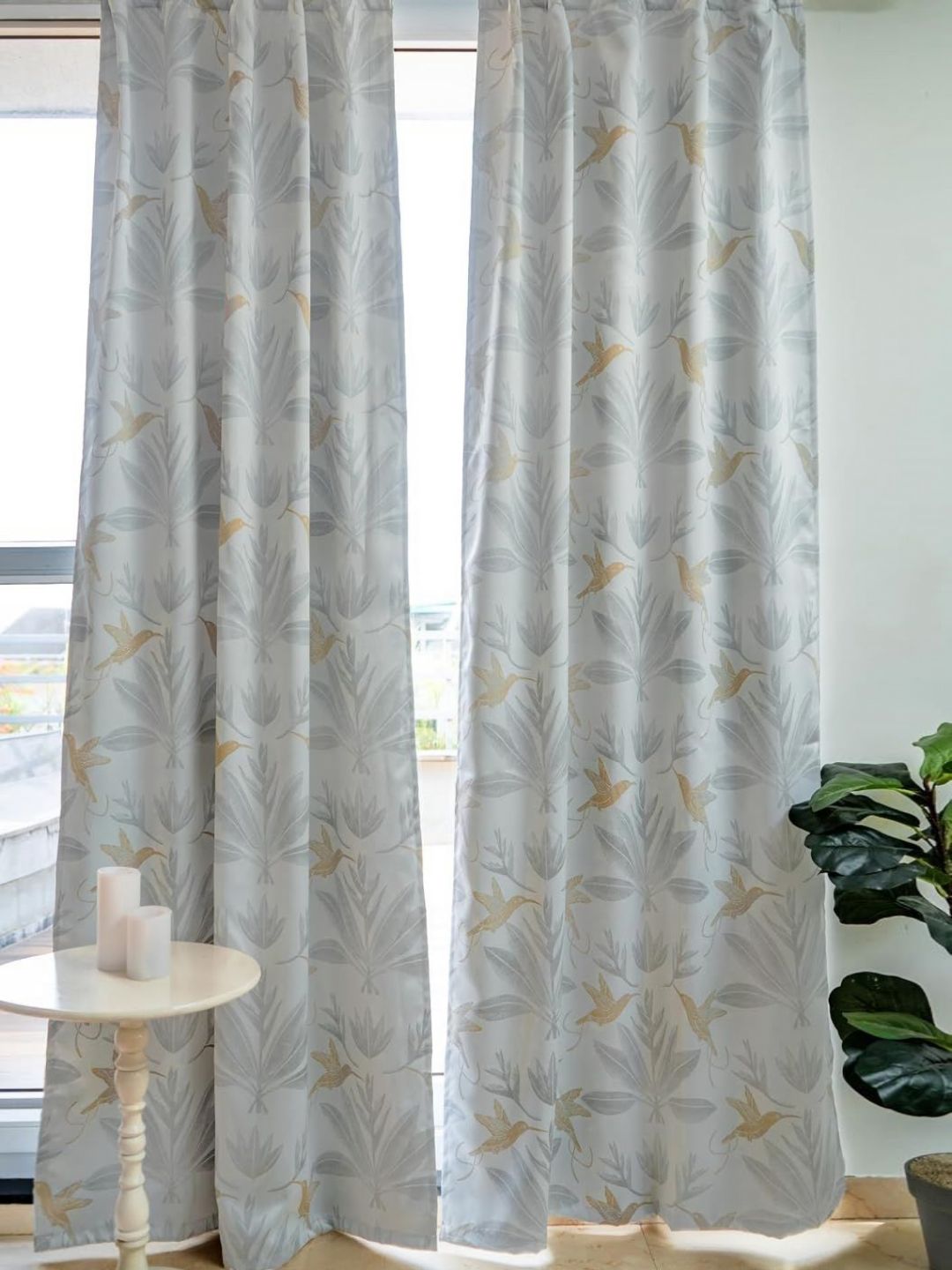 Tranquebar Home Silver-Toned & Brown Floral Black Out Door Curtain-image-26
