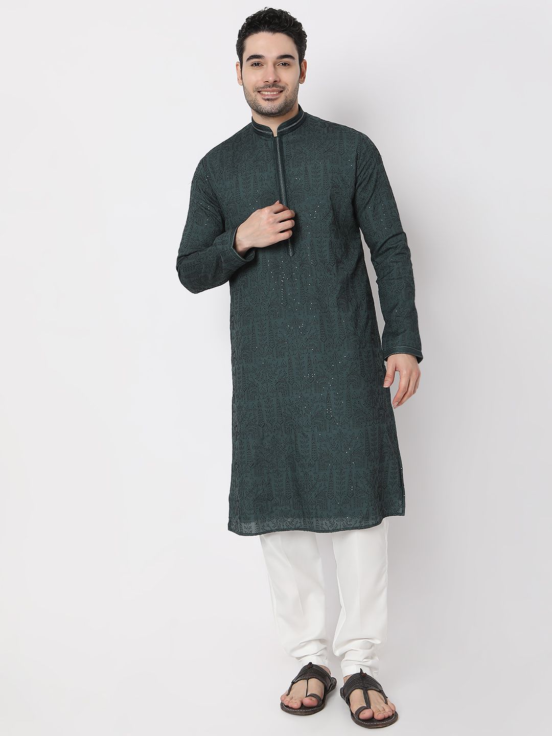 Ethnicity Men Ethnic Motifs Embroidered Regular Sequinned Kurta with Pyjamas-picture-15