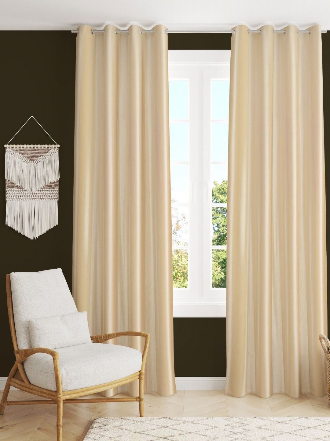 Galaxy Home Decor Cream-Coloured Set of 2 Long Door Curtain-image-7