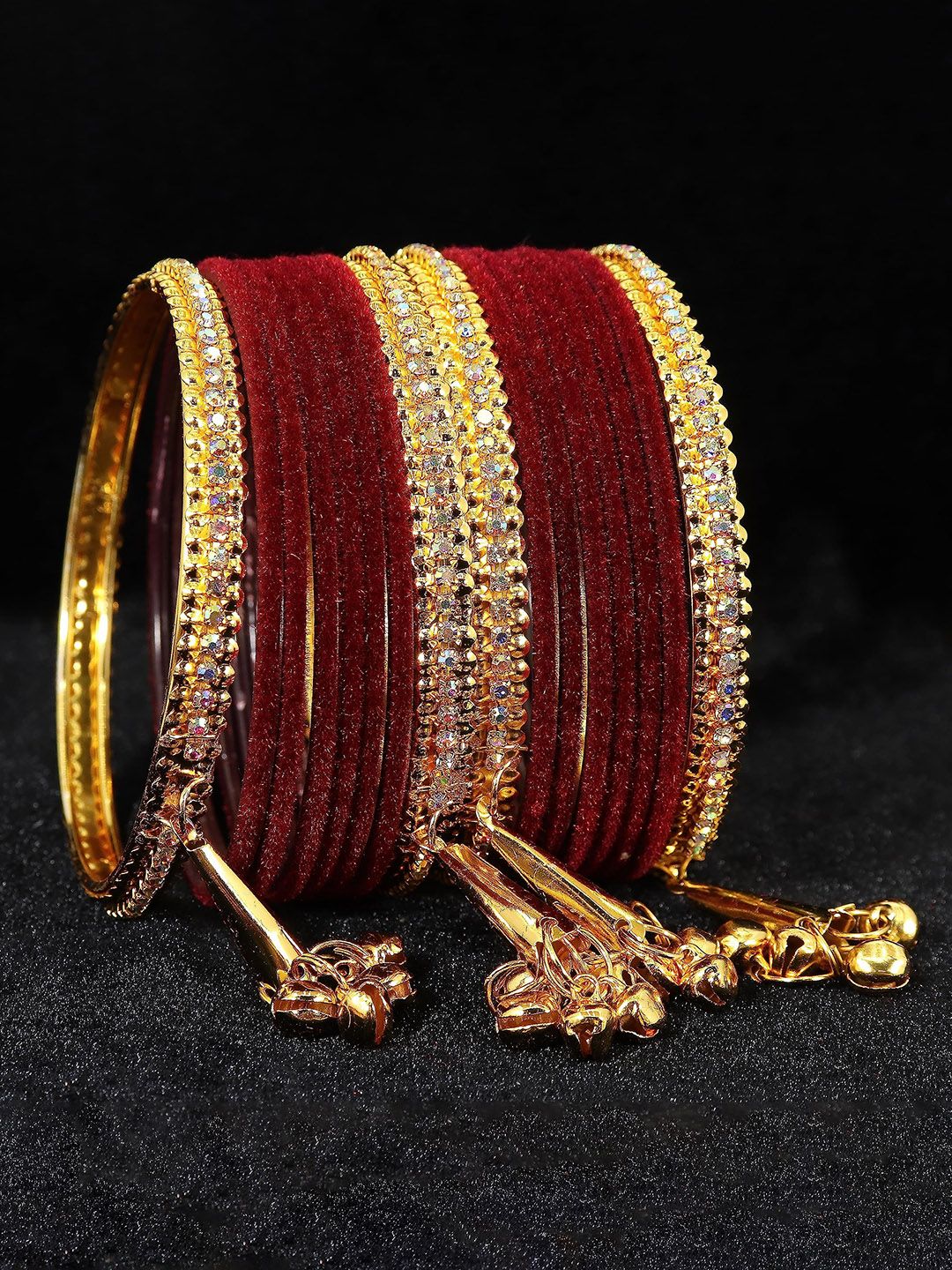 ZULKA Set Of 16 Gold-Plated Cubic Zirconia-Studded Latkan Bangles-picture-11