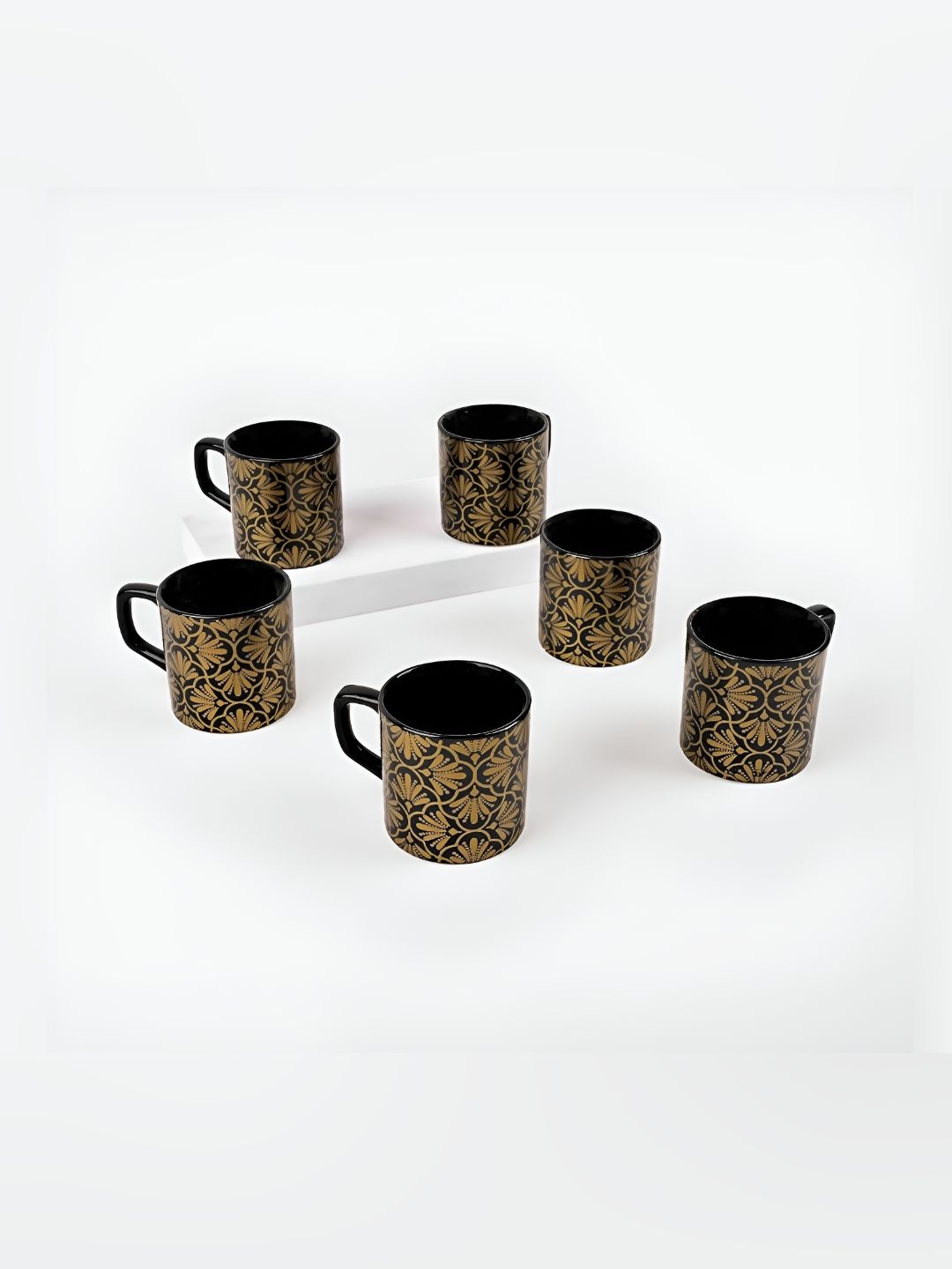 Storepedia Black & Gold-Toned Handcrafted Printed Ceramic Matte Cups Set of Cups and Mugs-image-44