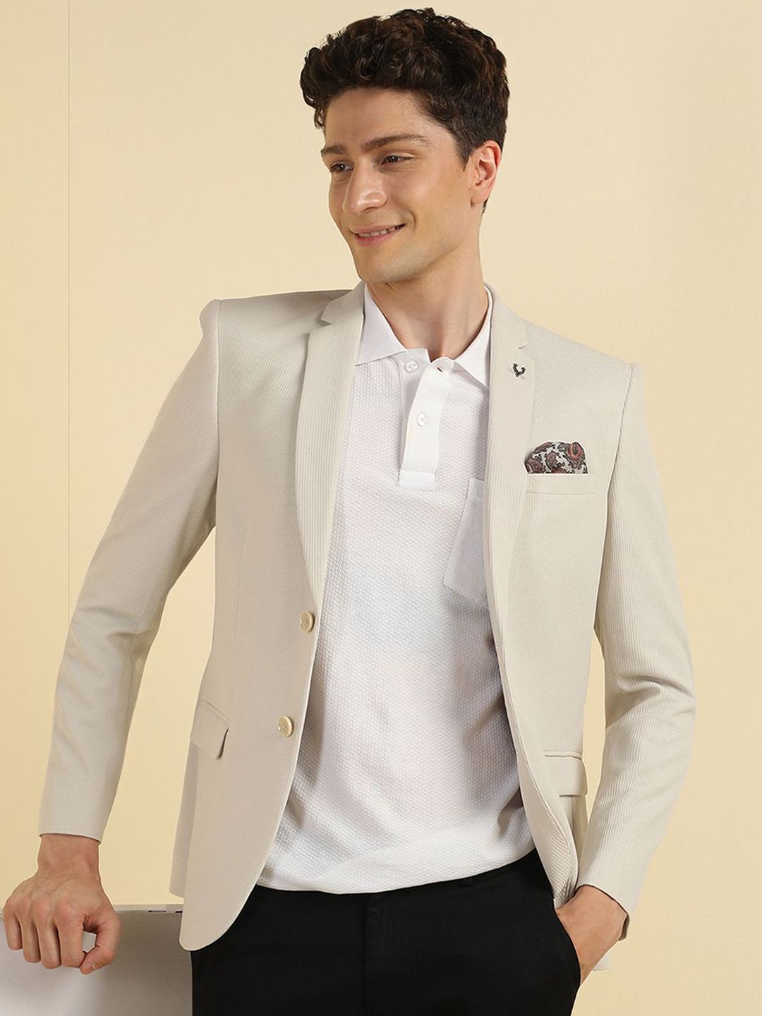 Allen Solly Slim-Fit Textured Single Breasted Blazer