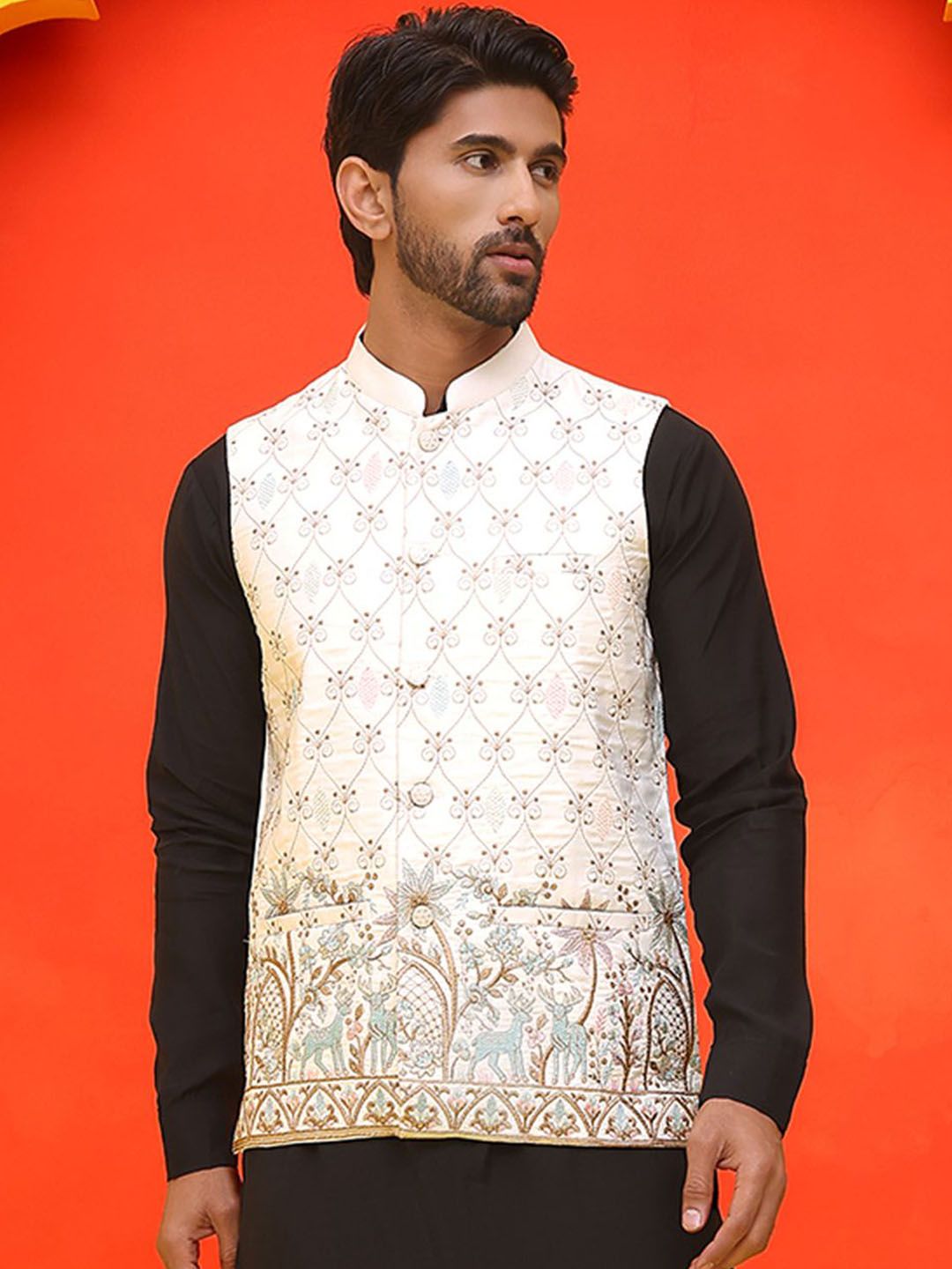 Jompers Embroidered Mandarin Collar Nehrujacket-picture-22