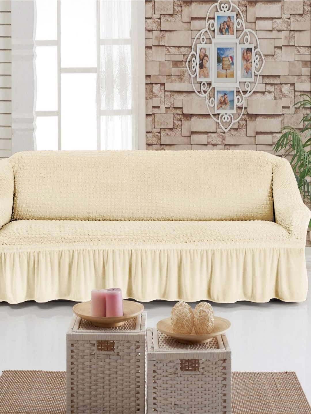 MULTITEX Beige Solid Polyester 1 Piece Sofa Cover-picture-19