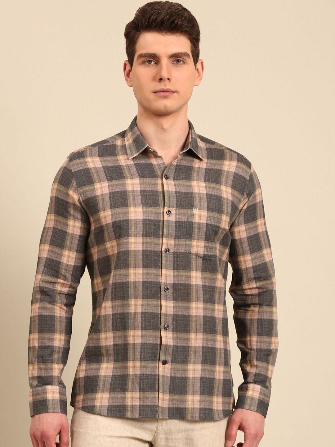 Linen Club Men Contemporary Slim Fit Tartan Checks Opaque Checked Casual Shirt-picture-23
