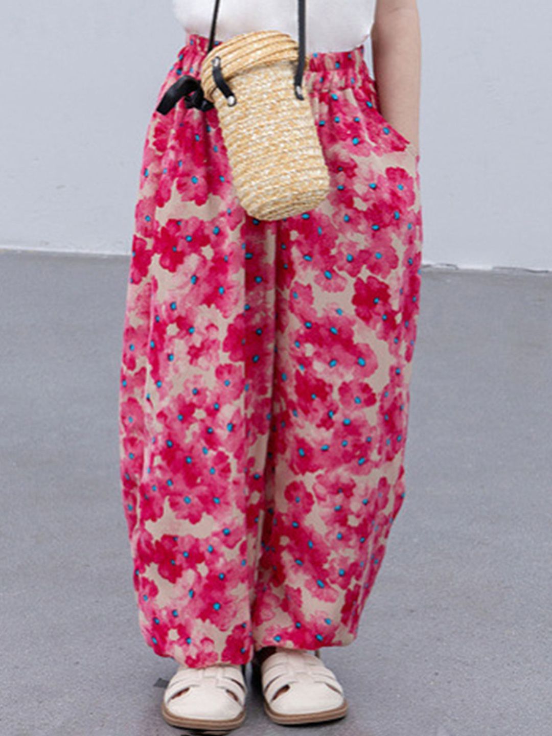 LULU & SKY Girls Floral Printed Loose Fit High-Rise Trousers-picture-21