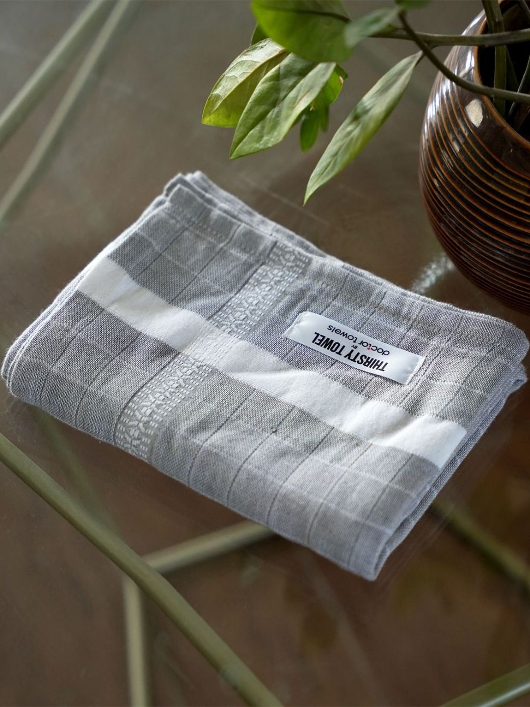 Thirsty Towel Grey & White 1 Striped Cotton 150 GSM Bath Towel-picture-13