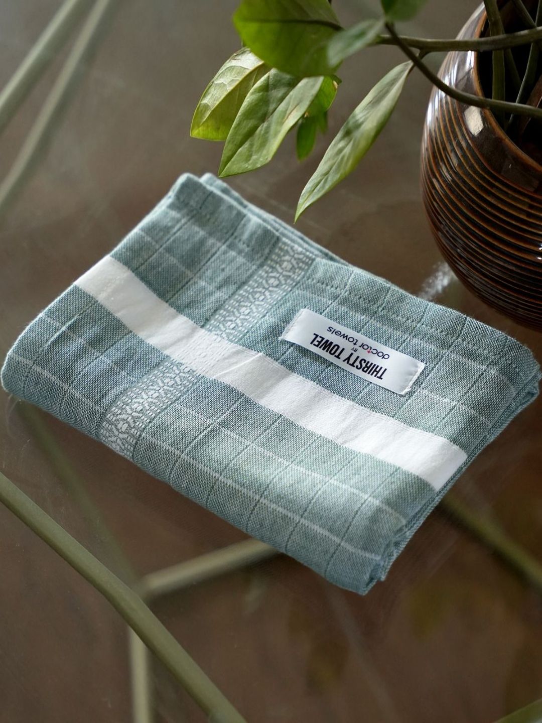 Thirsty Towel Green & White 1 Striped Cotton 150 GSM Bath Towel-image-31