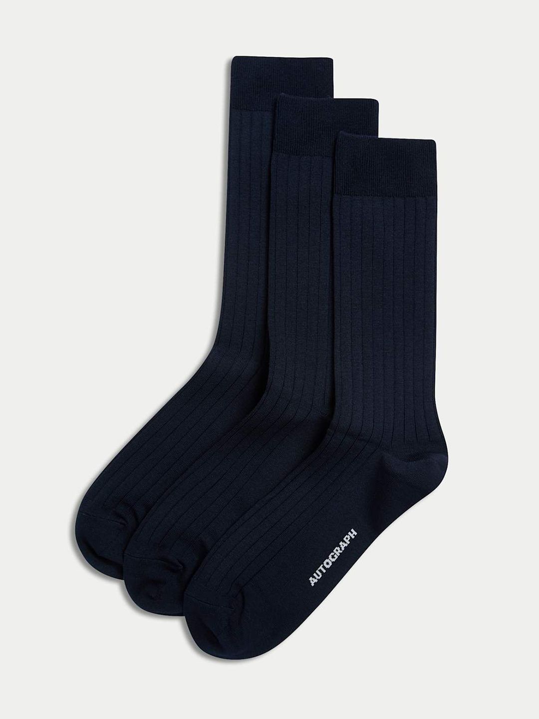 Marks & Spencer Men Pack Of 3 Patterned Egyptian Cotton Ribbed Calf Length Socks-picture-38