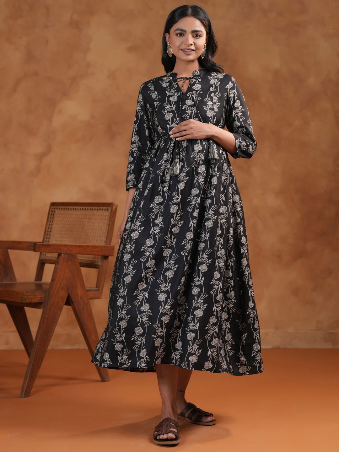 anayna Floral Printed Fit & Flared Maternity Ethnic Dresses-image-44