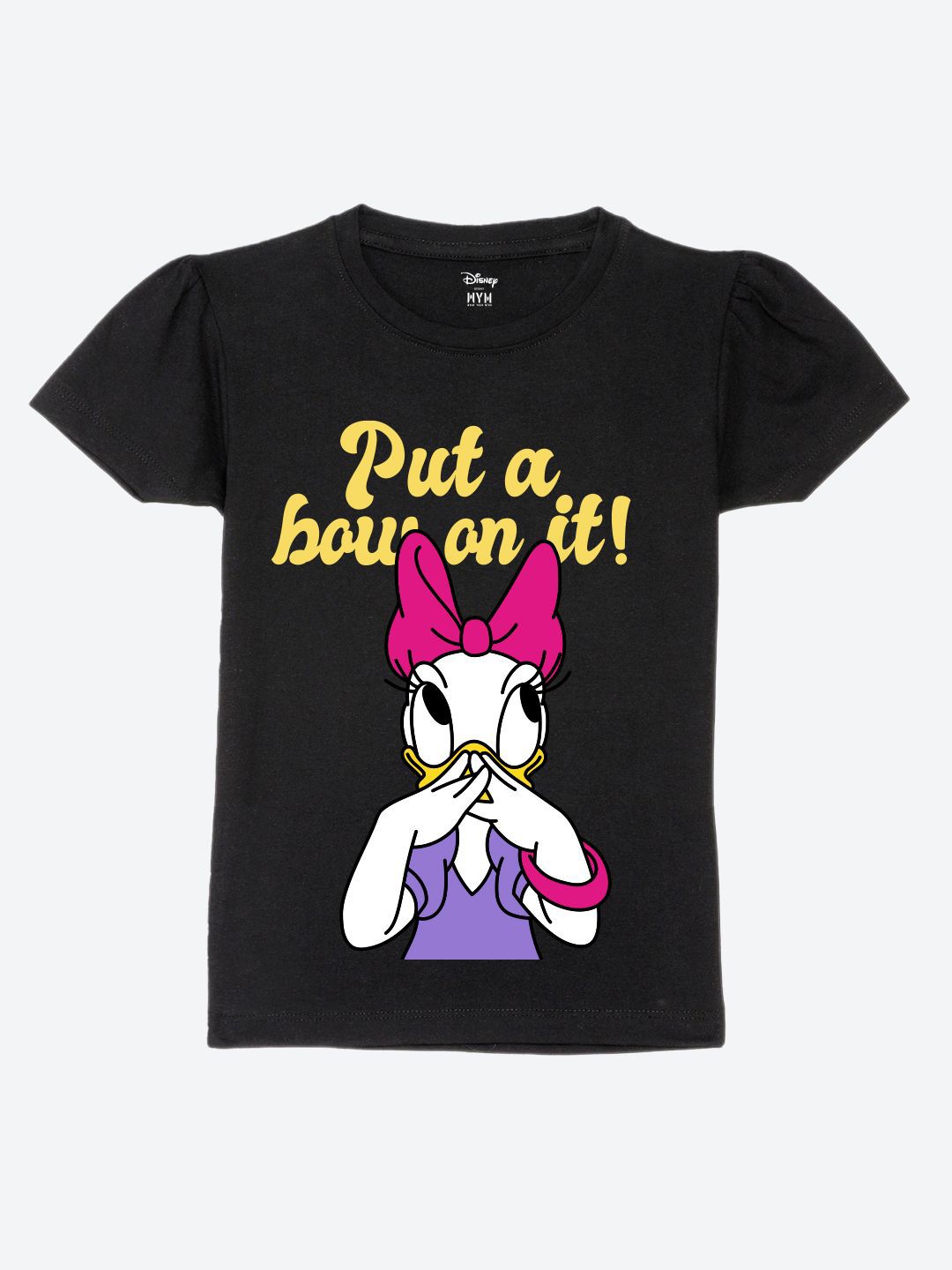 Wear Your Mind Girls Minnie Mouse Printed Puff Sleeves Pure Cotton Applique T-shirt-picture-23