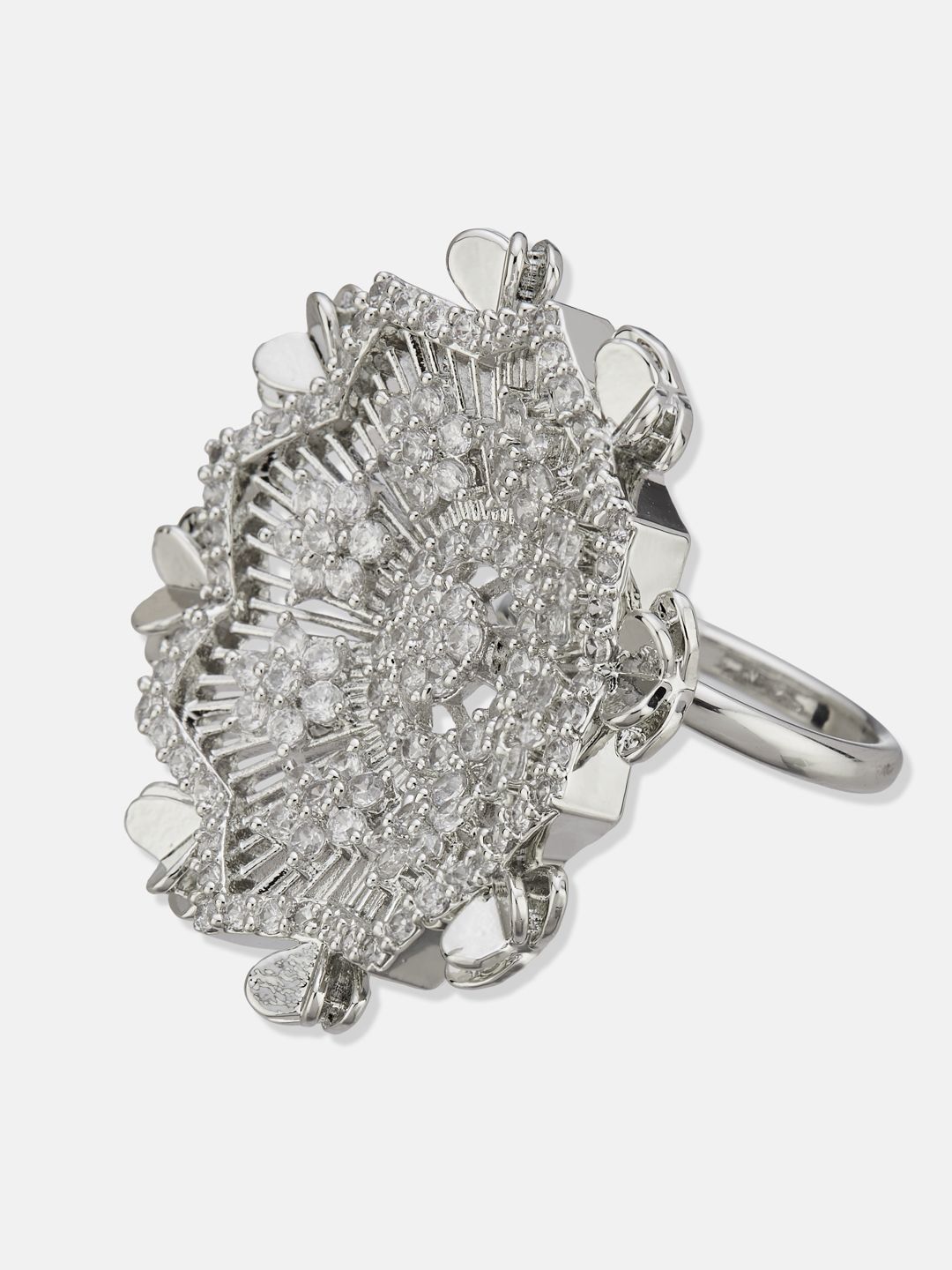 ATIBELLE Silver Plated CZ Stone Studded Finger Ring