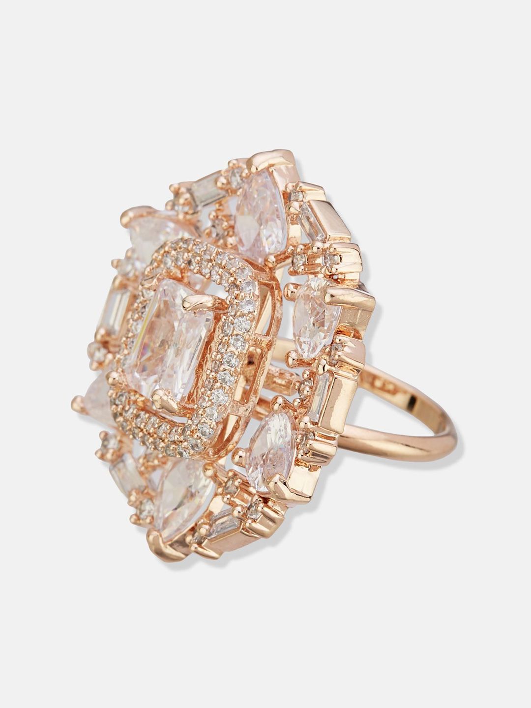 ATIBELLE Rose Gold Plated CZ Stone Studded Finger Ring