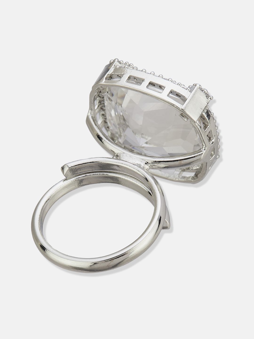 ATIBELLE Silver Plated CZ Stone Studded Finger Ring