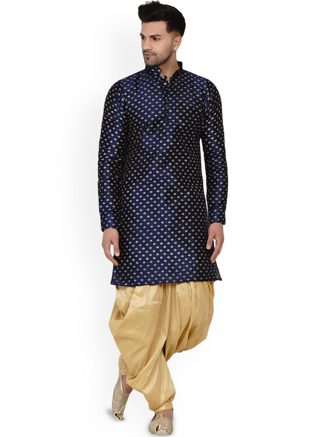 VEERA PARIDHAAN Men Floral Printed Regular Kurta with Dhoti Pants-picture-17