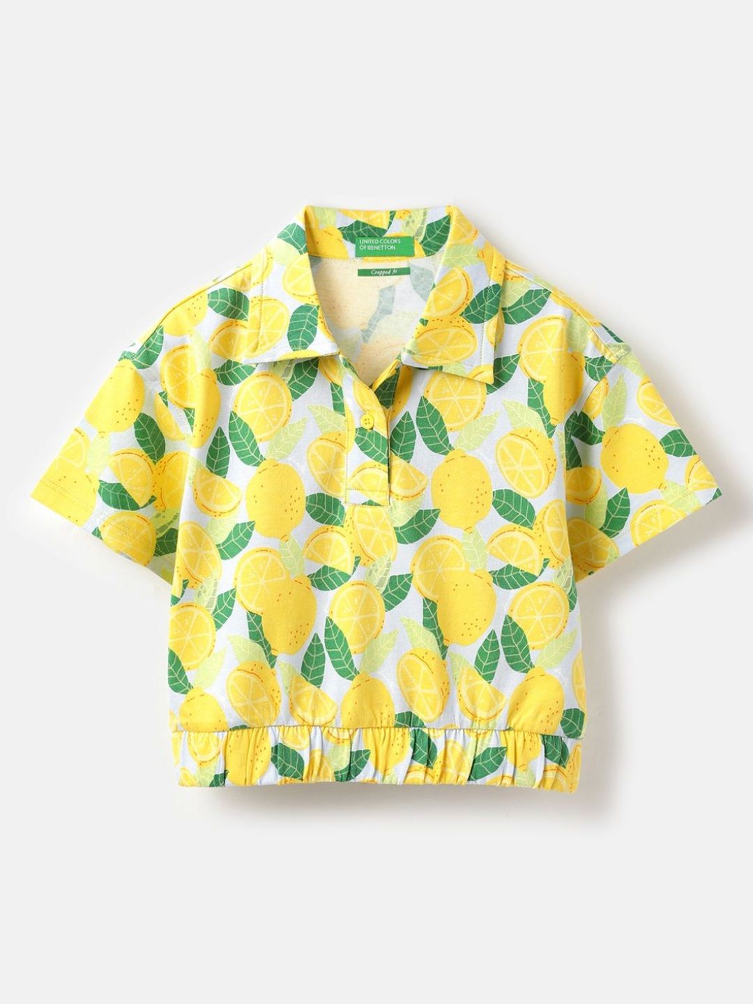 United Colors of Benetton Girls Printed Polo Collar Pure Cotton Applique T-shirt