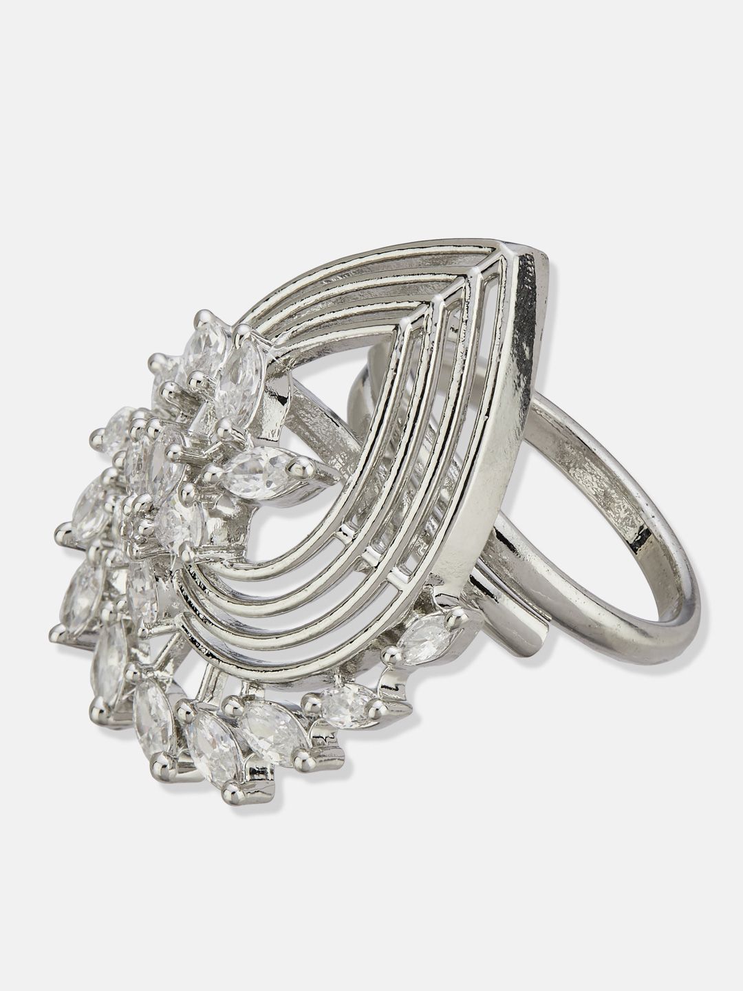ATIBELLE Silver Plated CZ Stone Studded Finger Ring