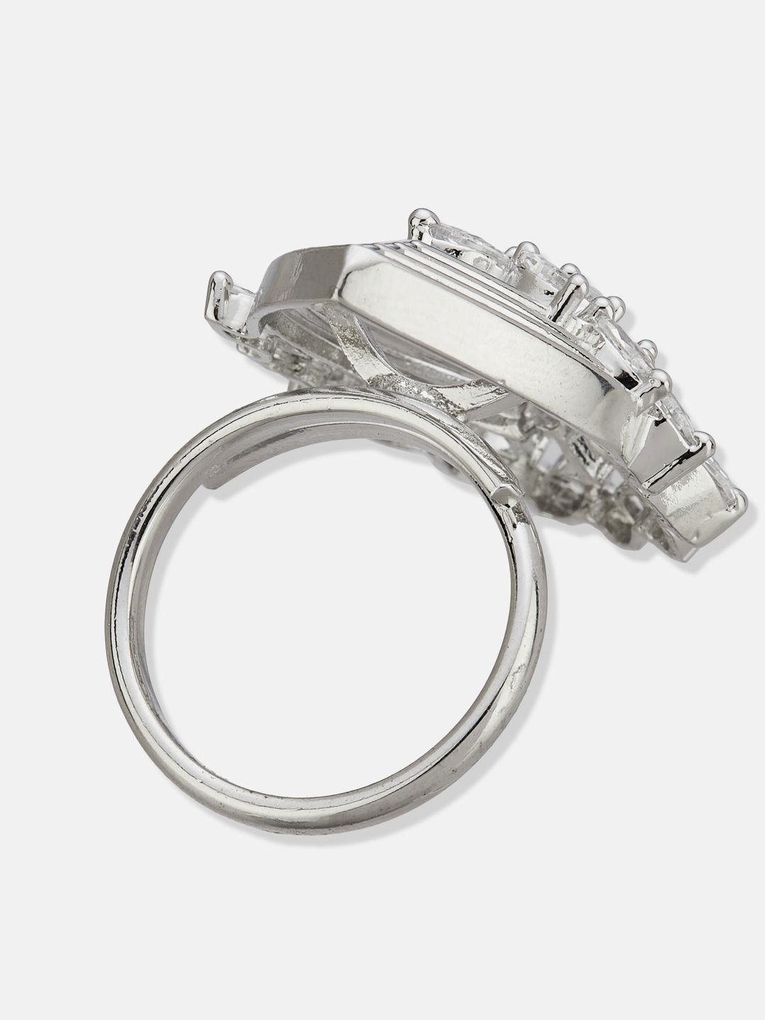 ATIBELLE Silver Plated CZ Stone Studded Finger Ring