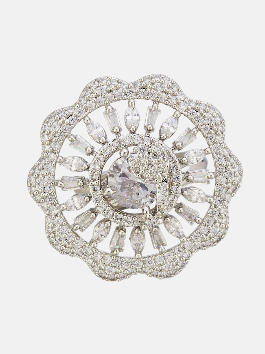 ATIBELLE Silver Plated CZ Stone Studded Finger Ring