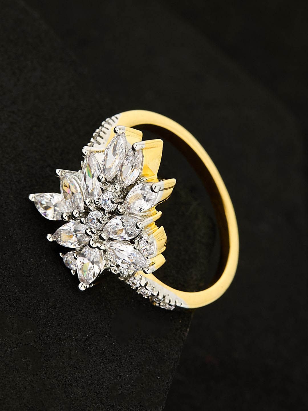 ATIBELLE Gold Plated CZ Stone Studded Finger Ring