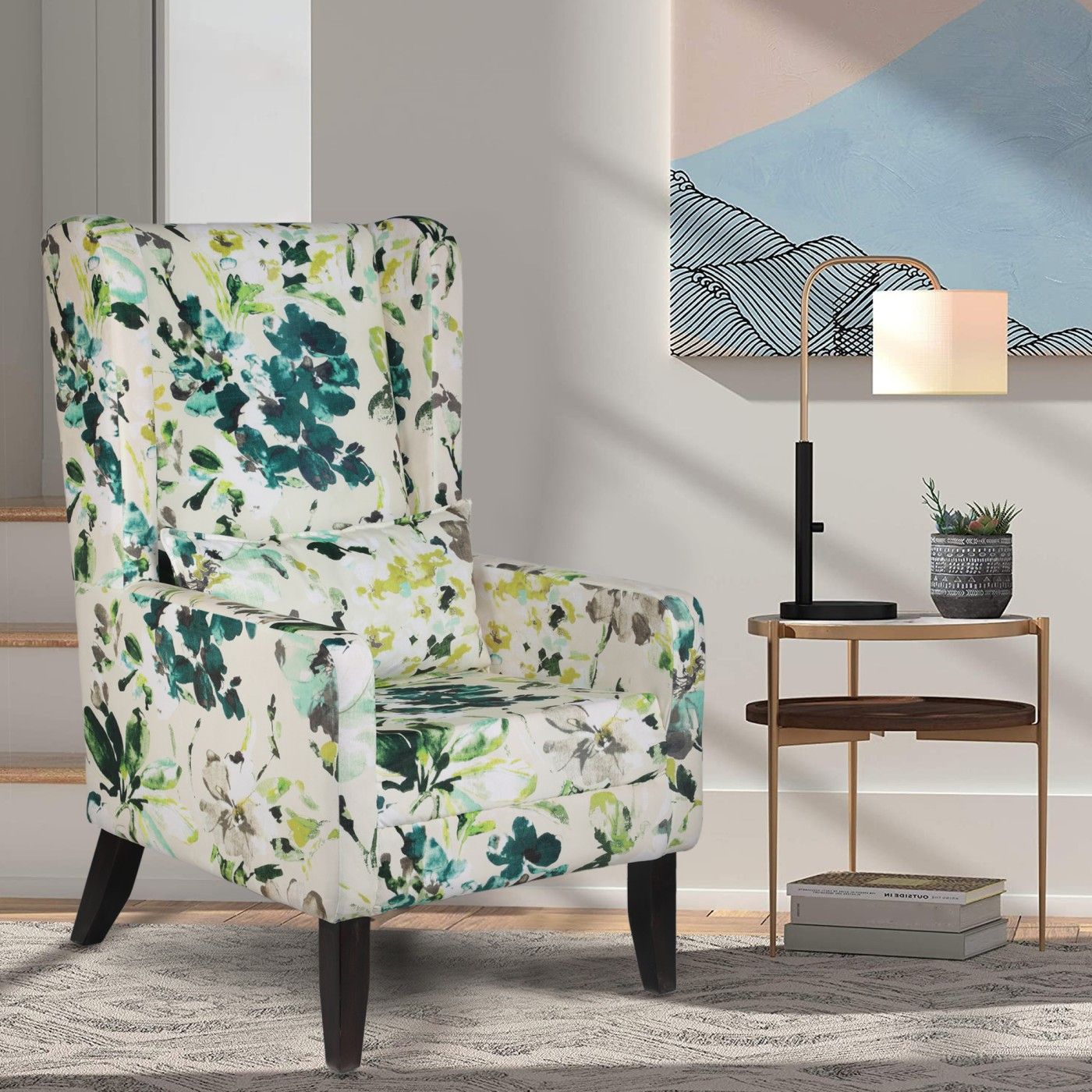 GLOBALLY INDIAN Blue & White Printed Wooden Lounge Chair