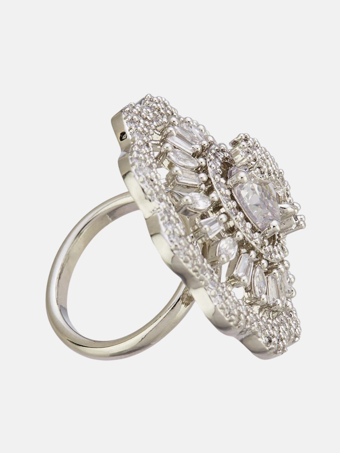 ATIBELLE Silver Plated CZ Stone Studded Finger Ring