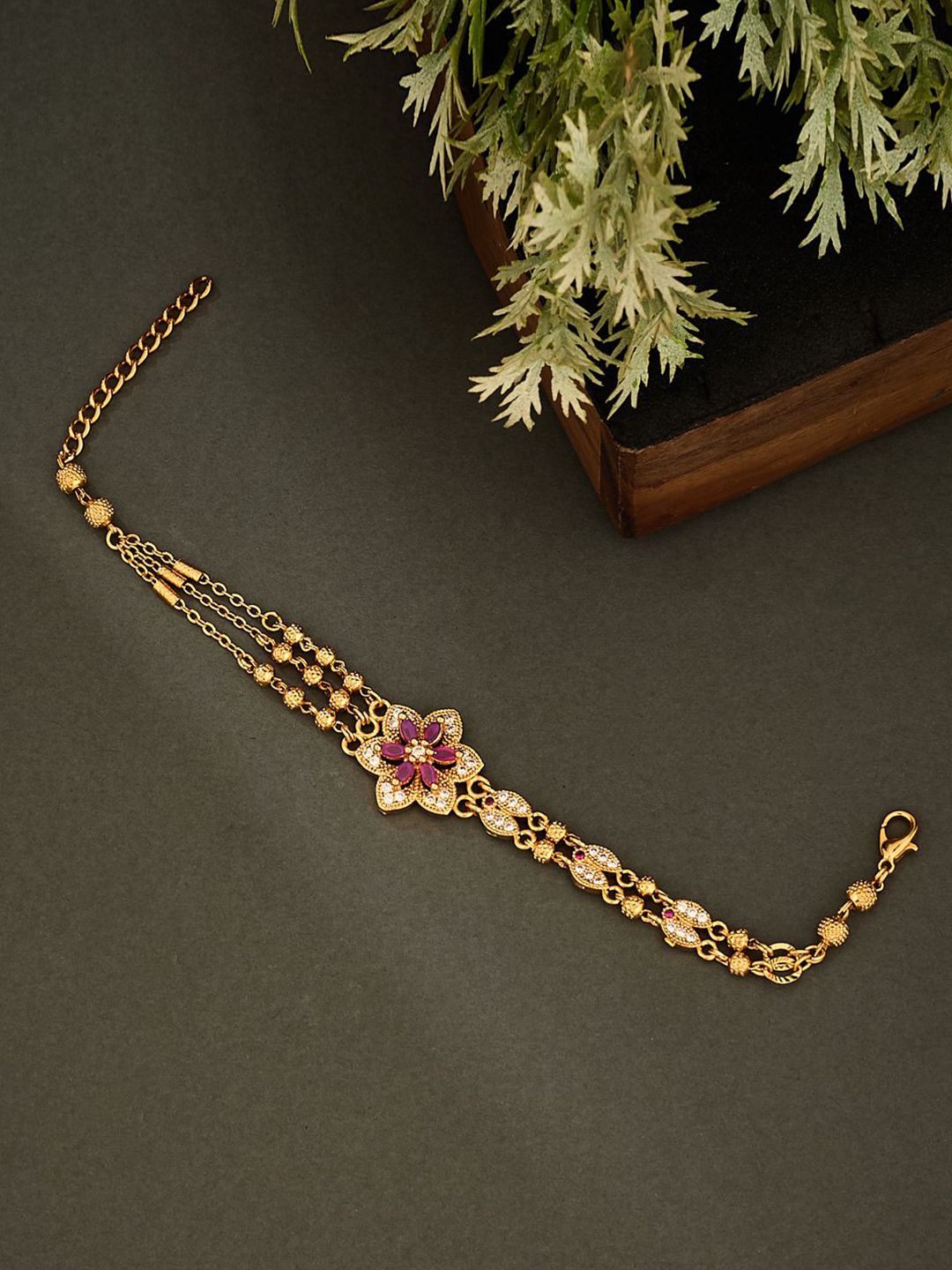 ATIBELLE Women Brass Cubic Zirconia Gold-Plated Link Bracelet