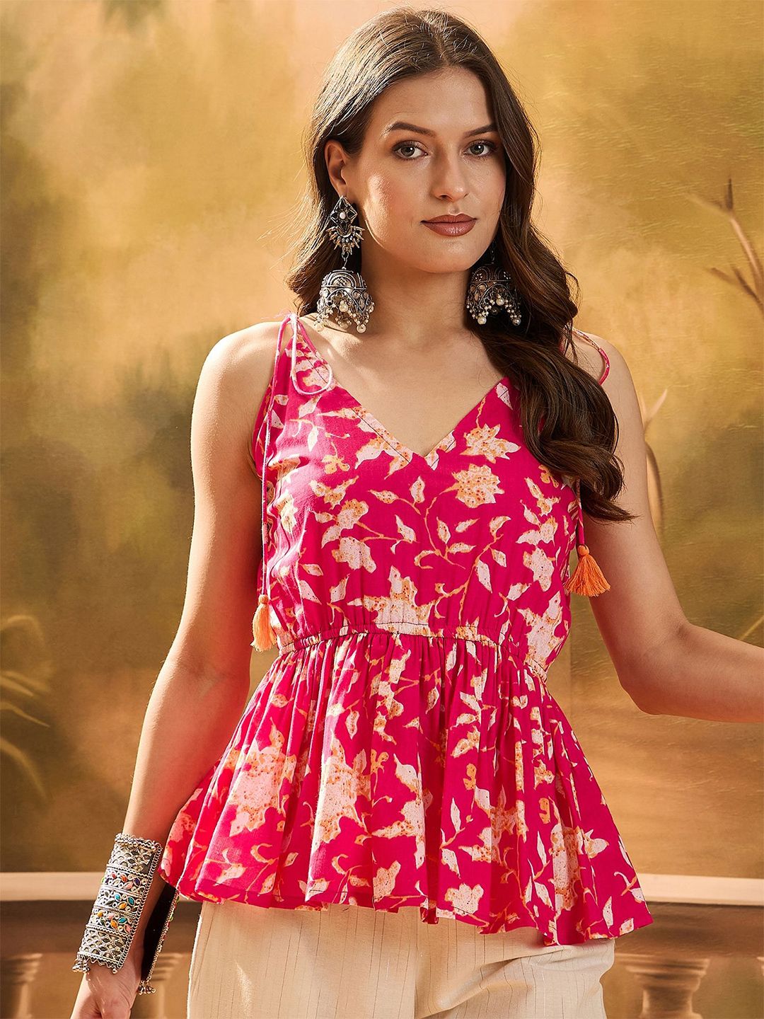 Sangria Floral Printed Pure Cotton Short Peplum Top-picture-18