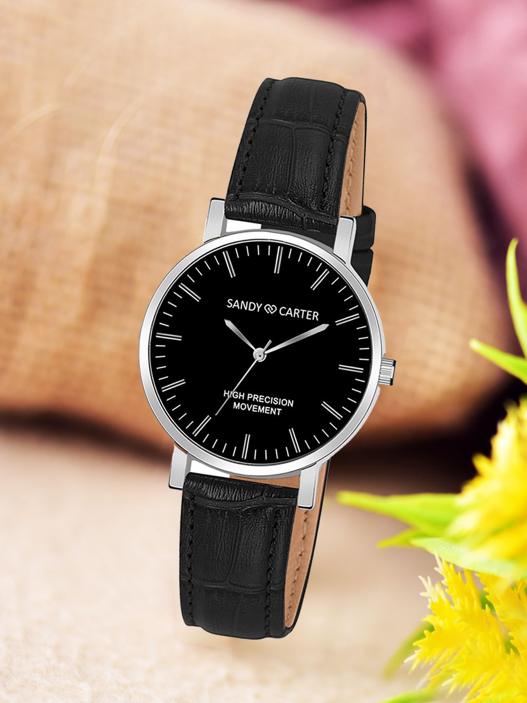 Sandy D Carter Women Embellished Dial & Leather Straps Analogue Watch Sandy D Carter-232L-BK