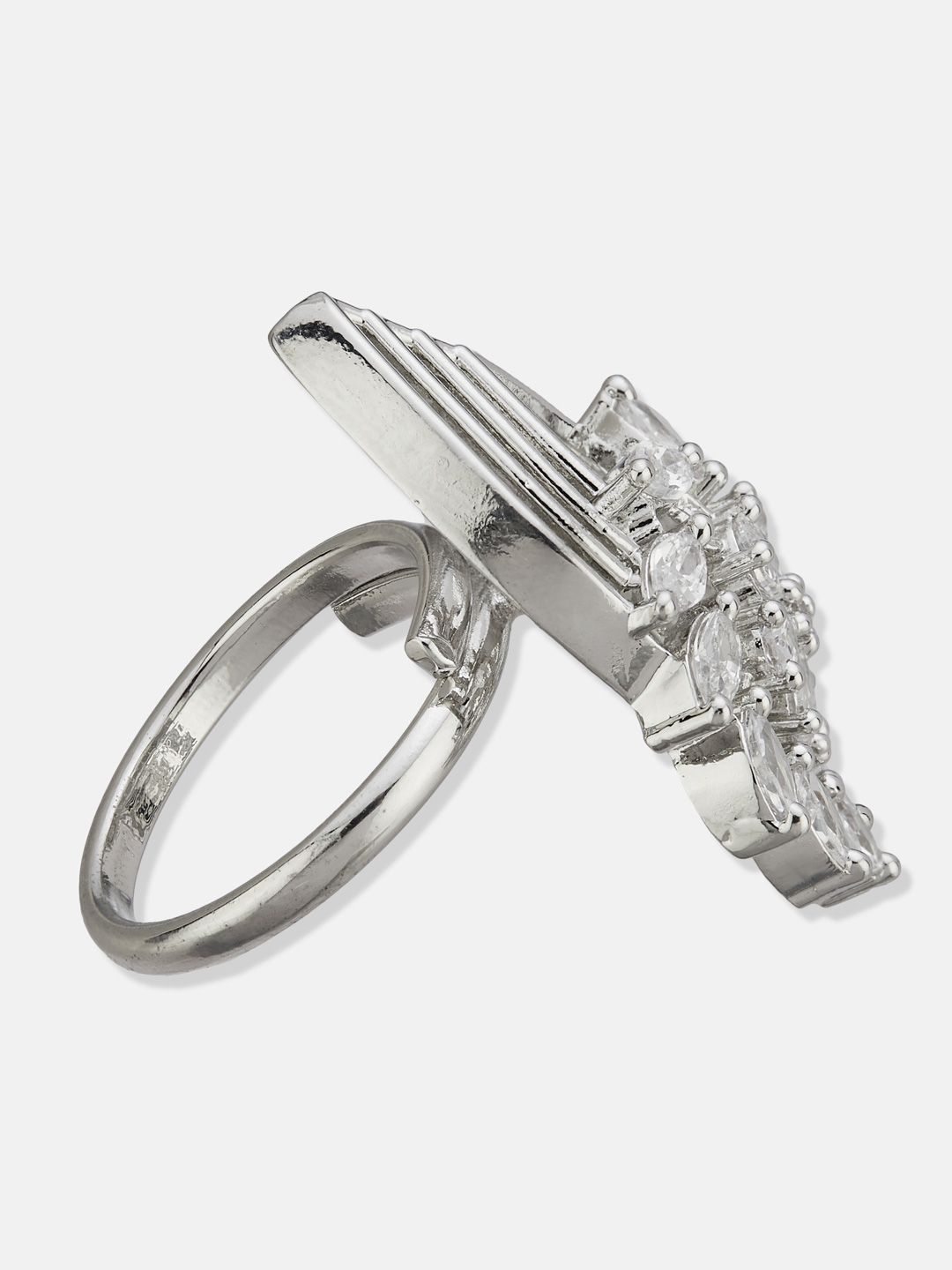 ATIBELLE Silver Plated CZ Stone Studded Finger Ring