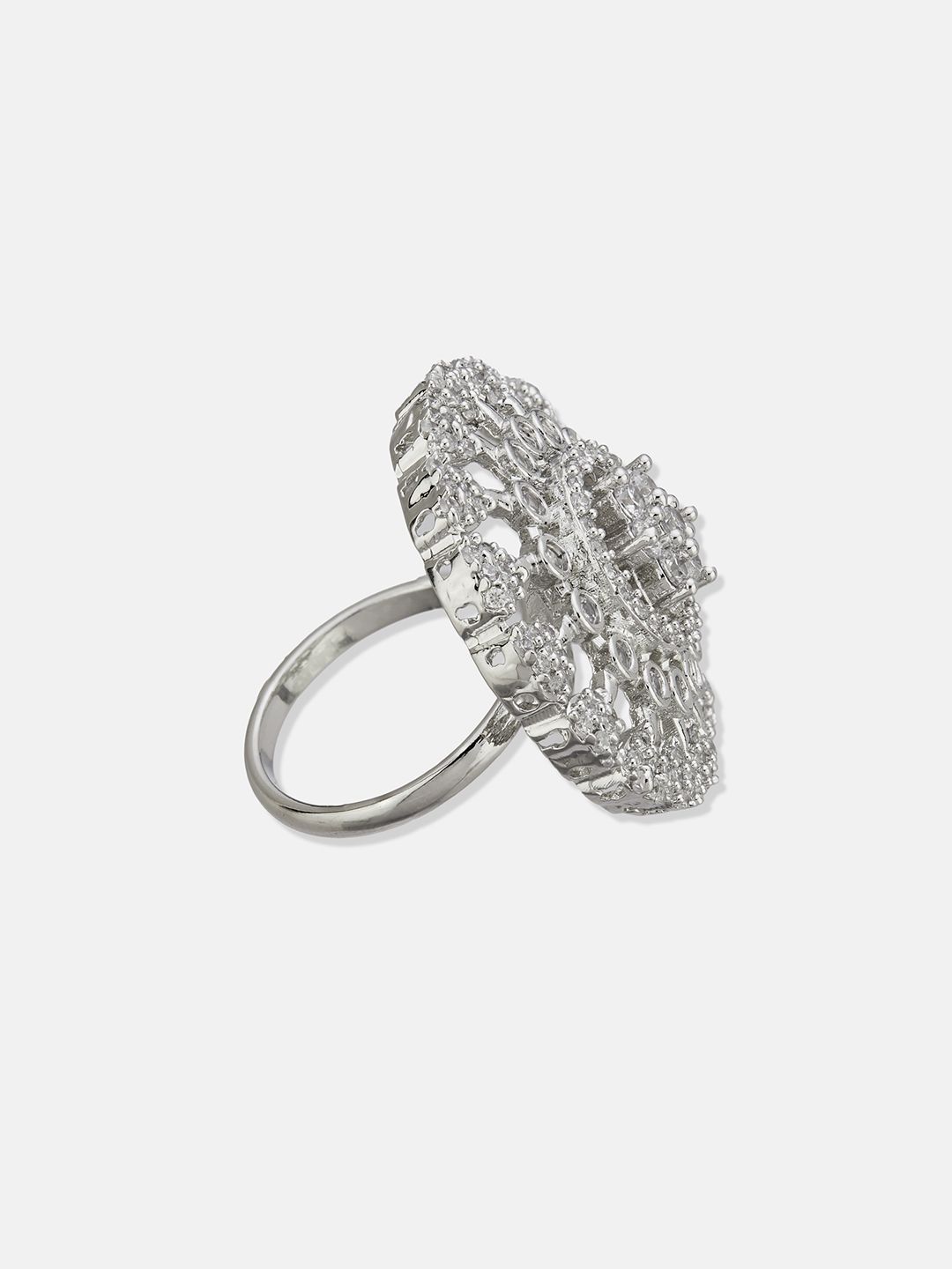ATIBELLE Silver Plated CZ Stone Studded Finger Ring