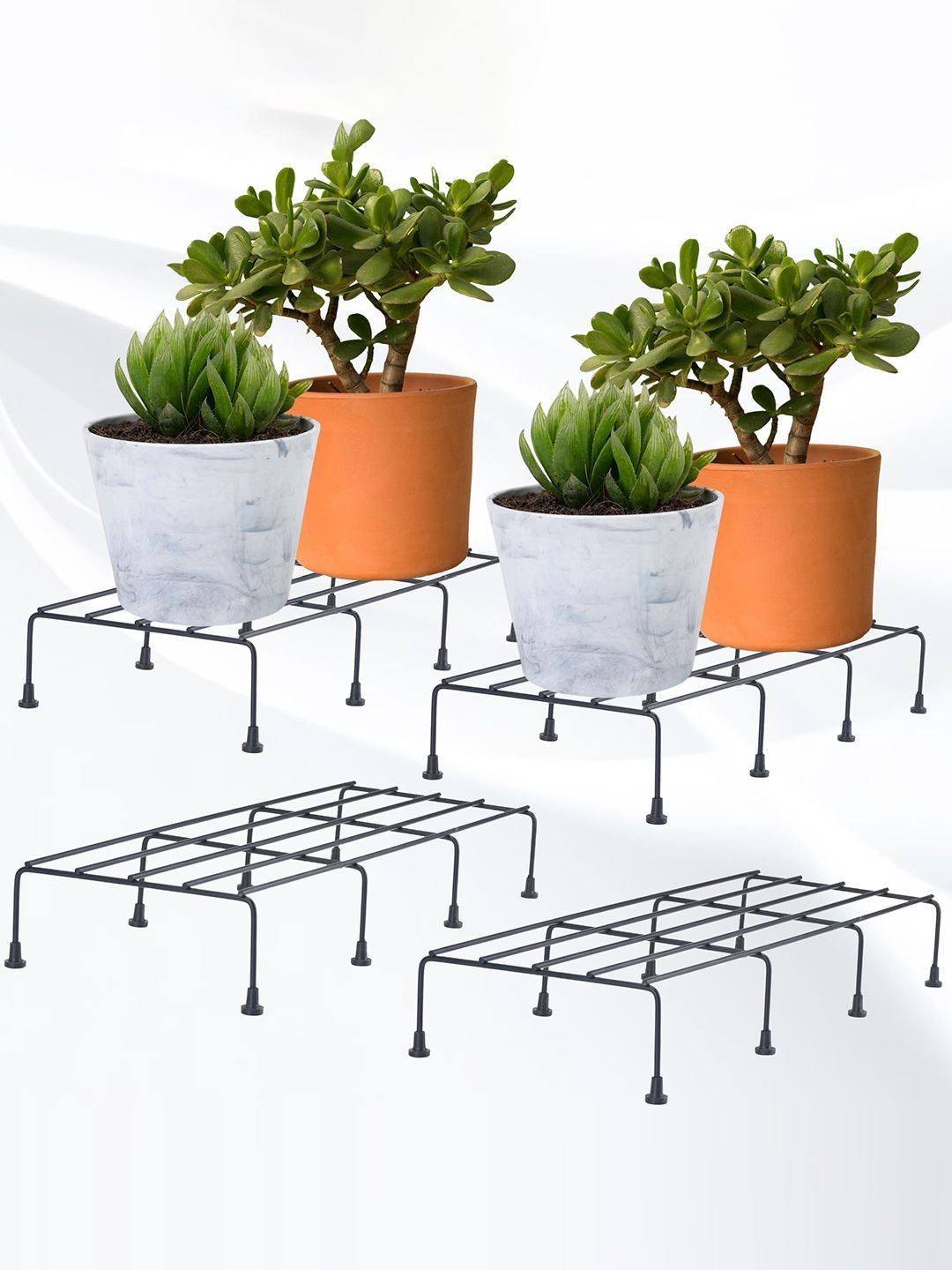 Kuber Industries 4Pcs Black Metal Planters Stand