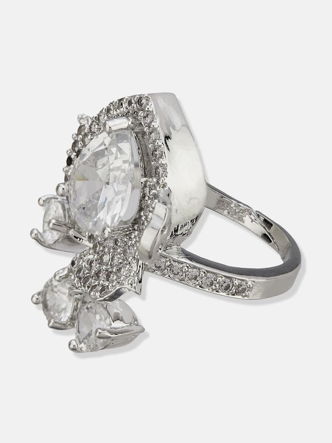 ATIBELLE Silver Plated CZ Stone Studded Finger Ring