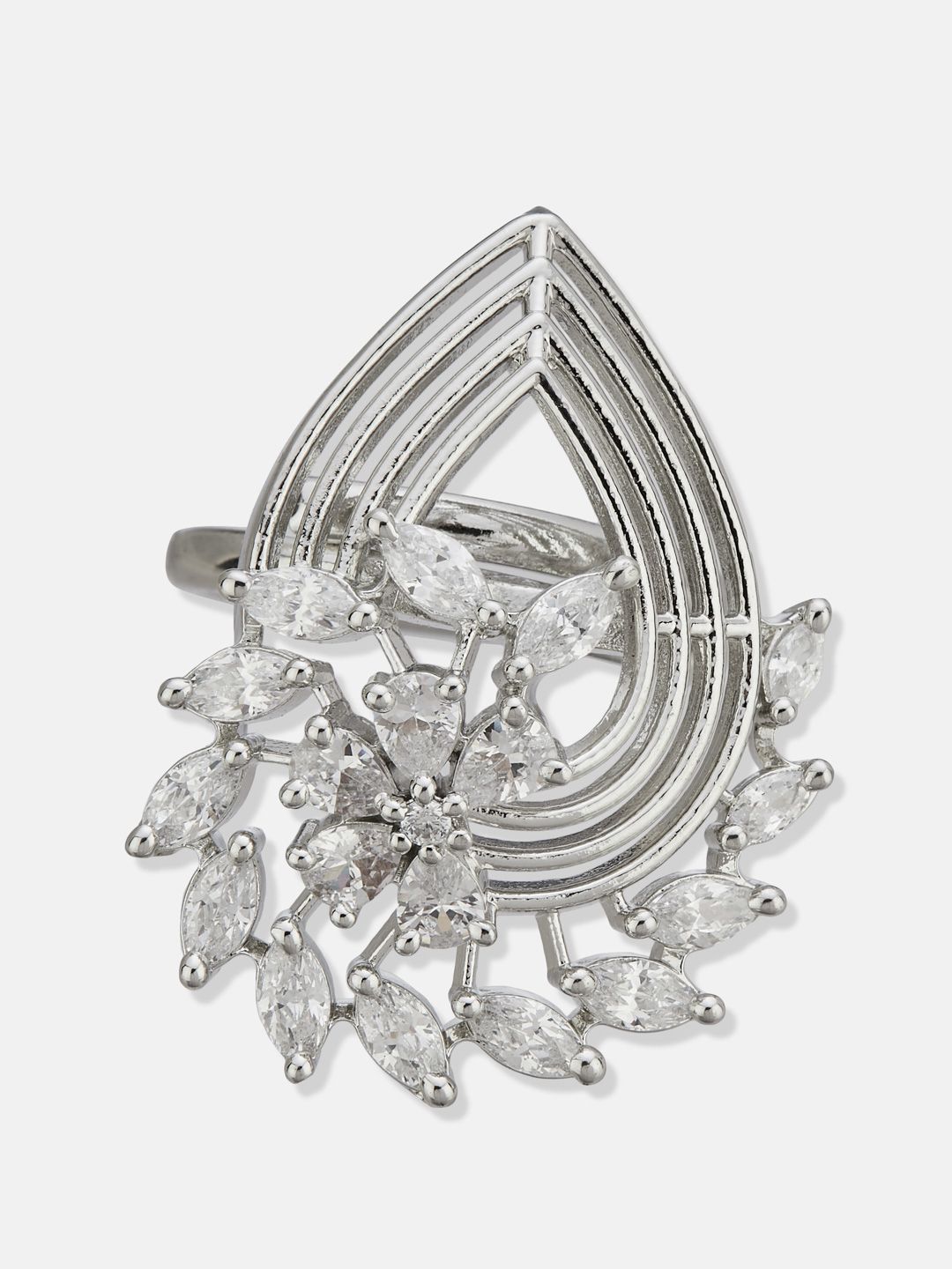 ATIBELLE Silver Plated CZ Stone Studded Finger Ring