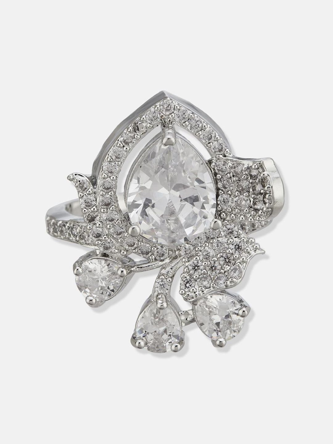 ATIBELLE Silver Plated CZ Stone Studded Finger Ring