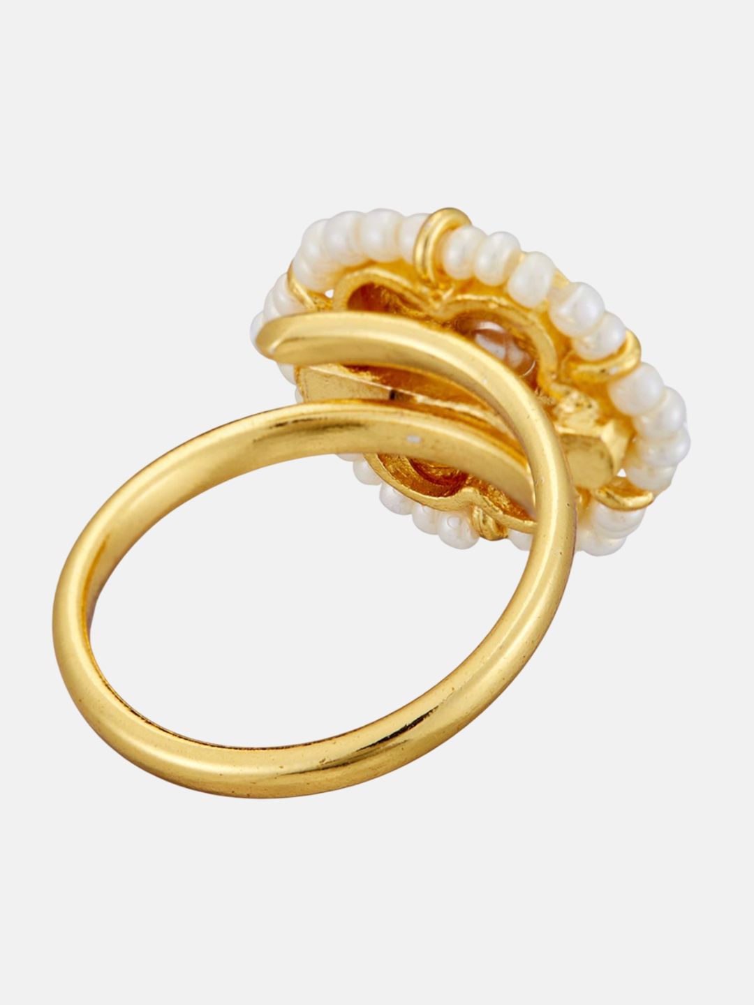 ATIBELLE Gold Plated Kundan Stone Studded & Beaded Finger Ring