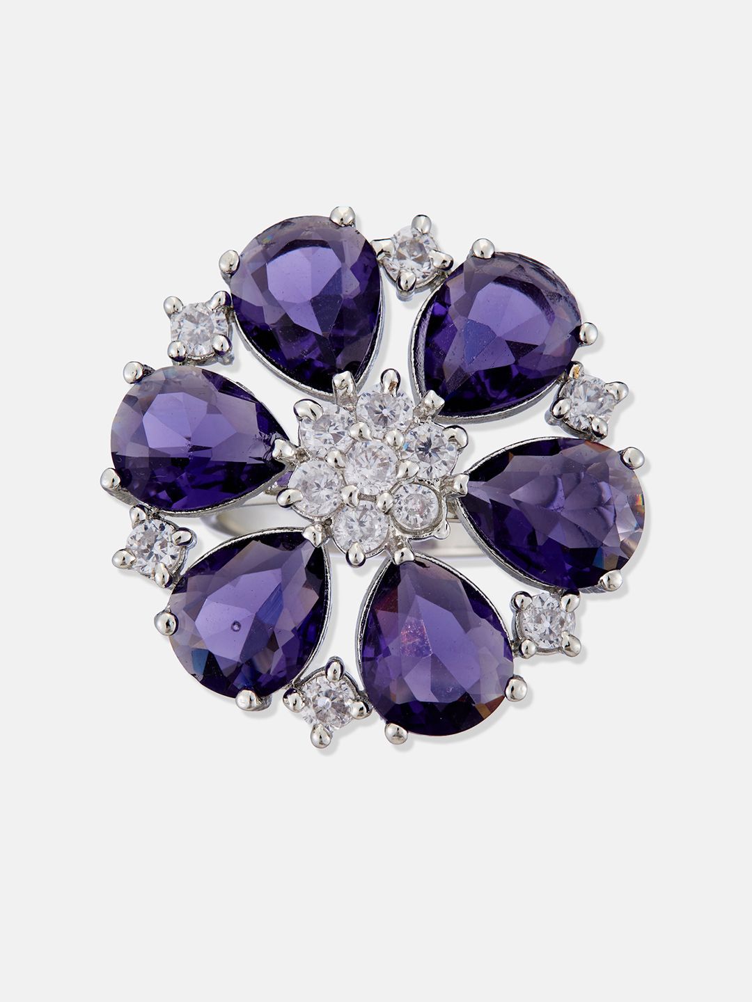ATIBELLE Silver Plated CZ Stone Studded Finger Ring