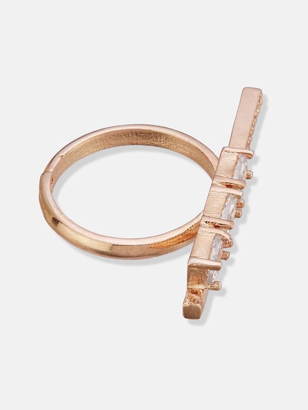 ATIBELLE Rose Gold Plated Stone Studded Finger Ring