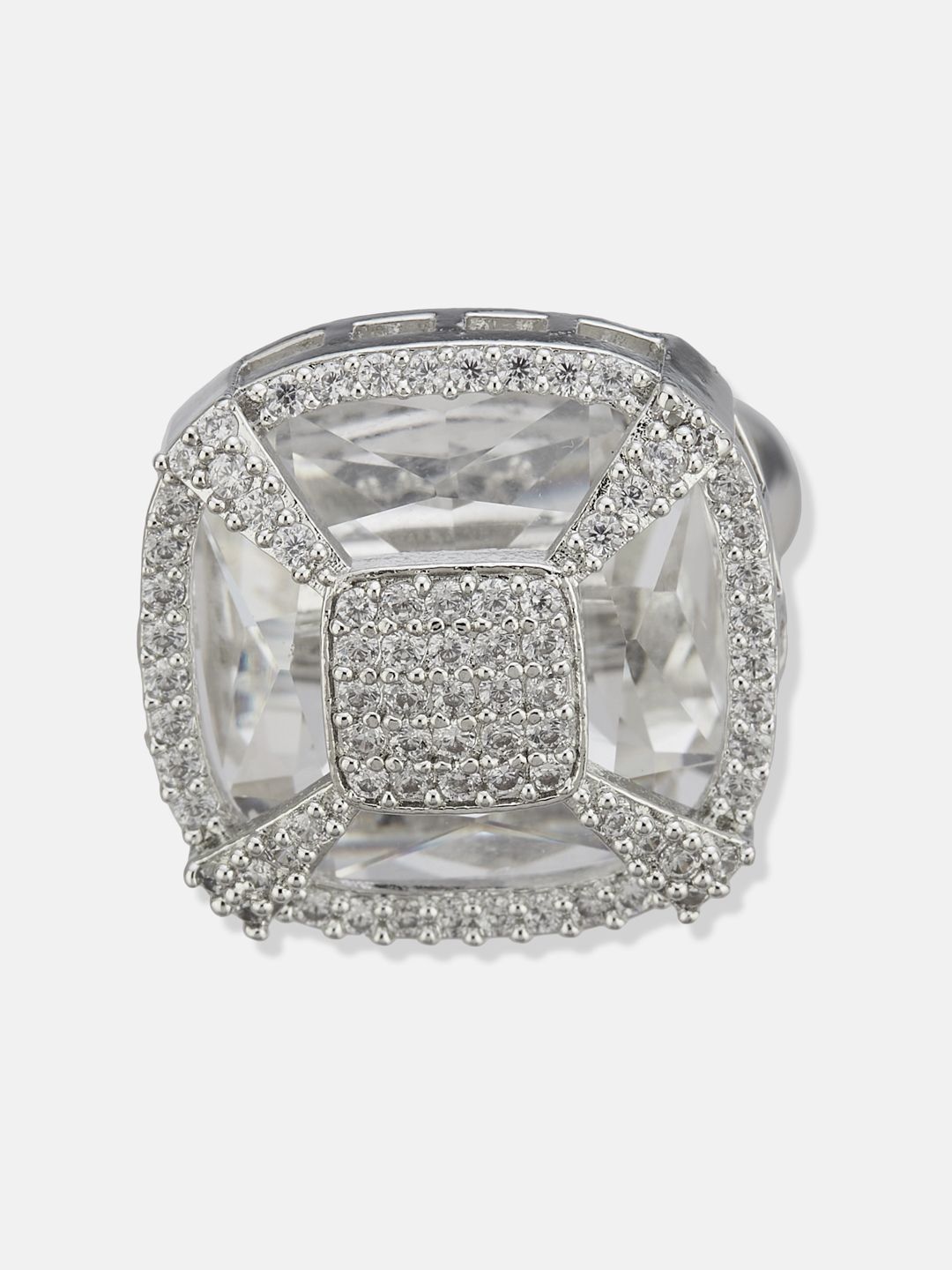 ATIBELLE Silver Plated CZ Stone Studded Finger Ring