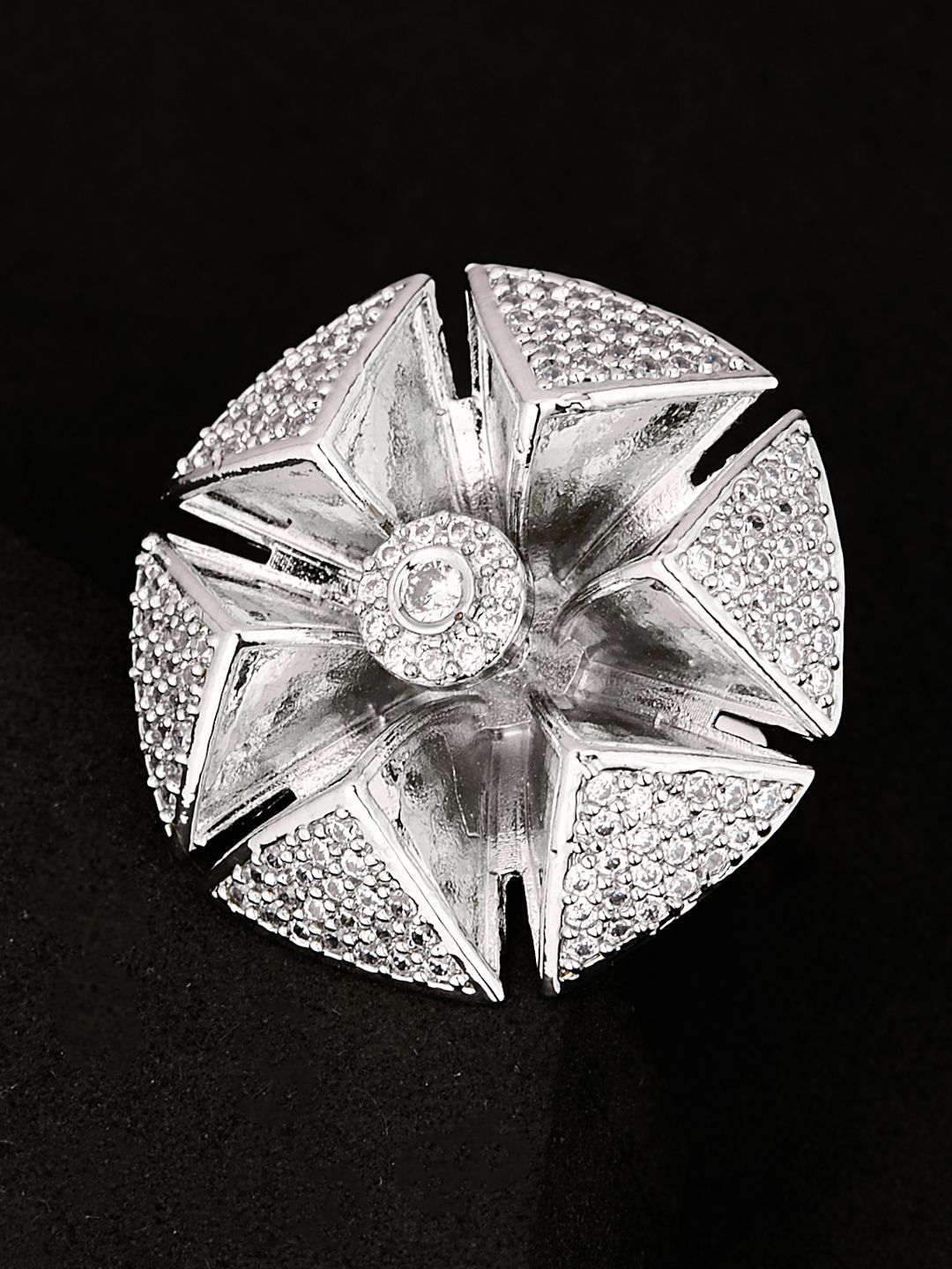 ATIBELLE Silver Plated CZ Stone Studded Finger Ring